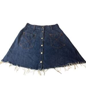 Vintage Lady Seafarer Dungarees Denim Jean Skirt Frayed 26 Inch Waist Sz 2 or 4